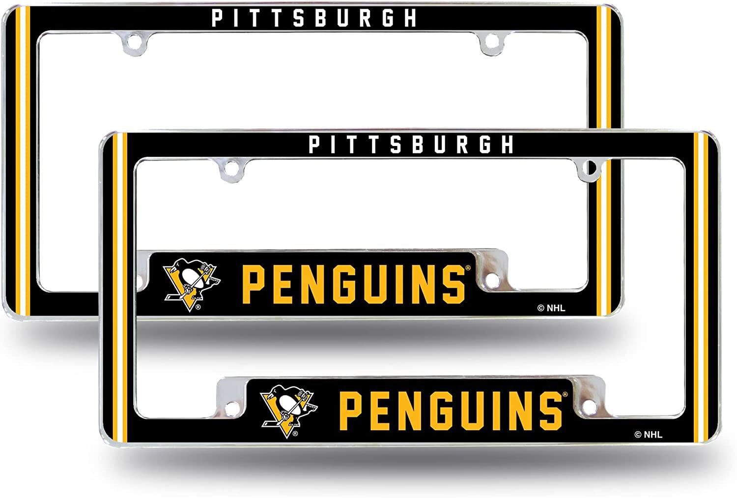 Pittsburgh NHL Penguins (Set of 2) Chrome Metal License Plate Frames with Bold Full Frame Design
