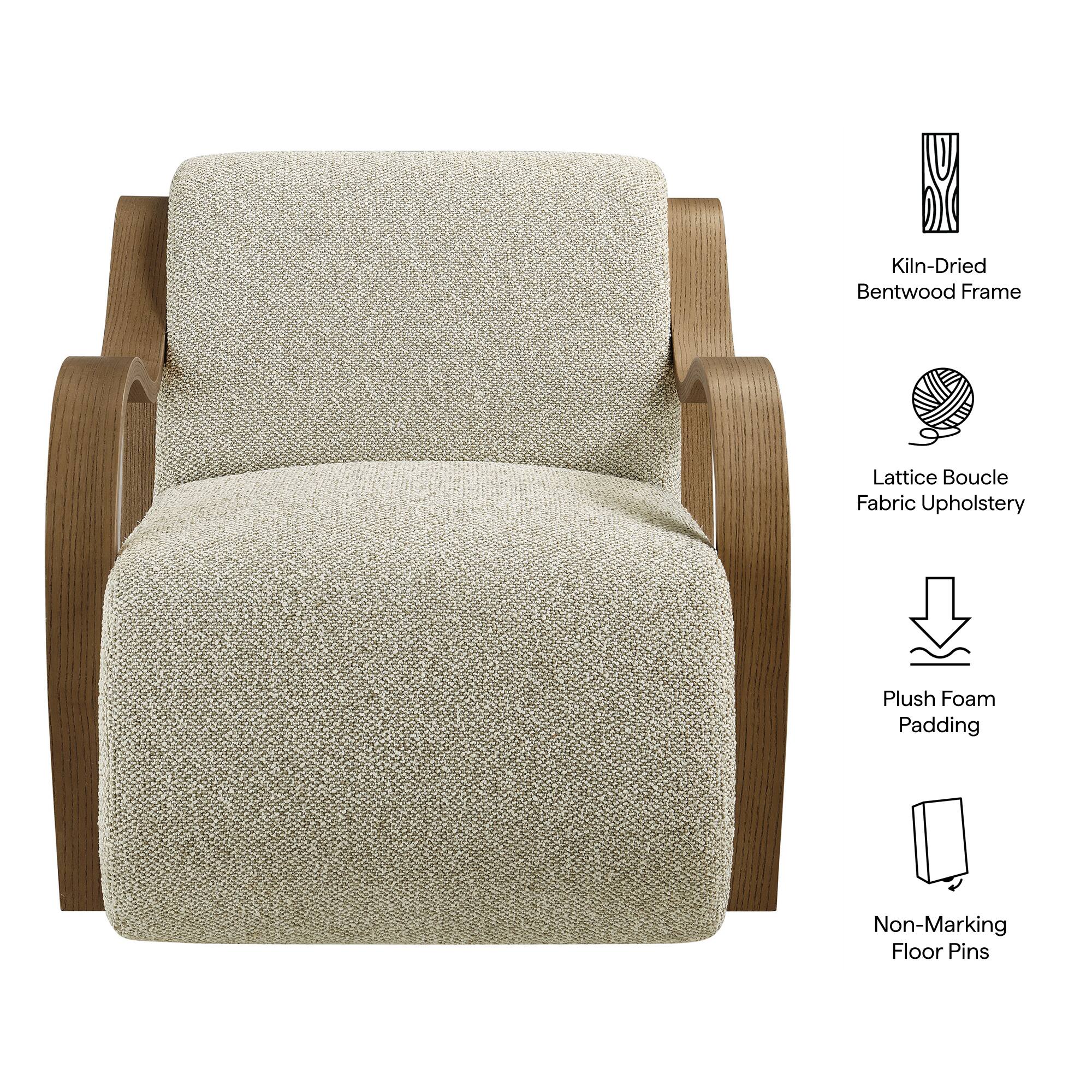 Kiln-Dried Bentwood Frame  
Lattice Boucle Fabric Upholstery  
Plush Foam Padding  
Non-Marking Floor Pins