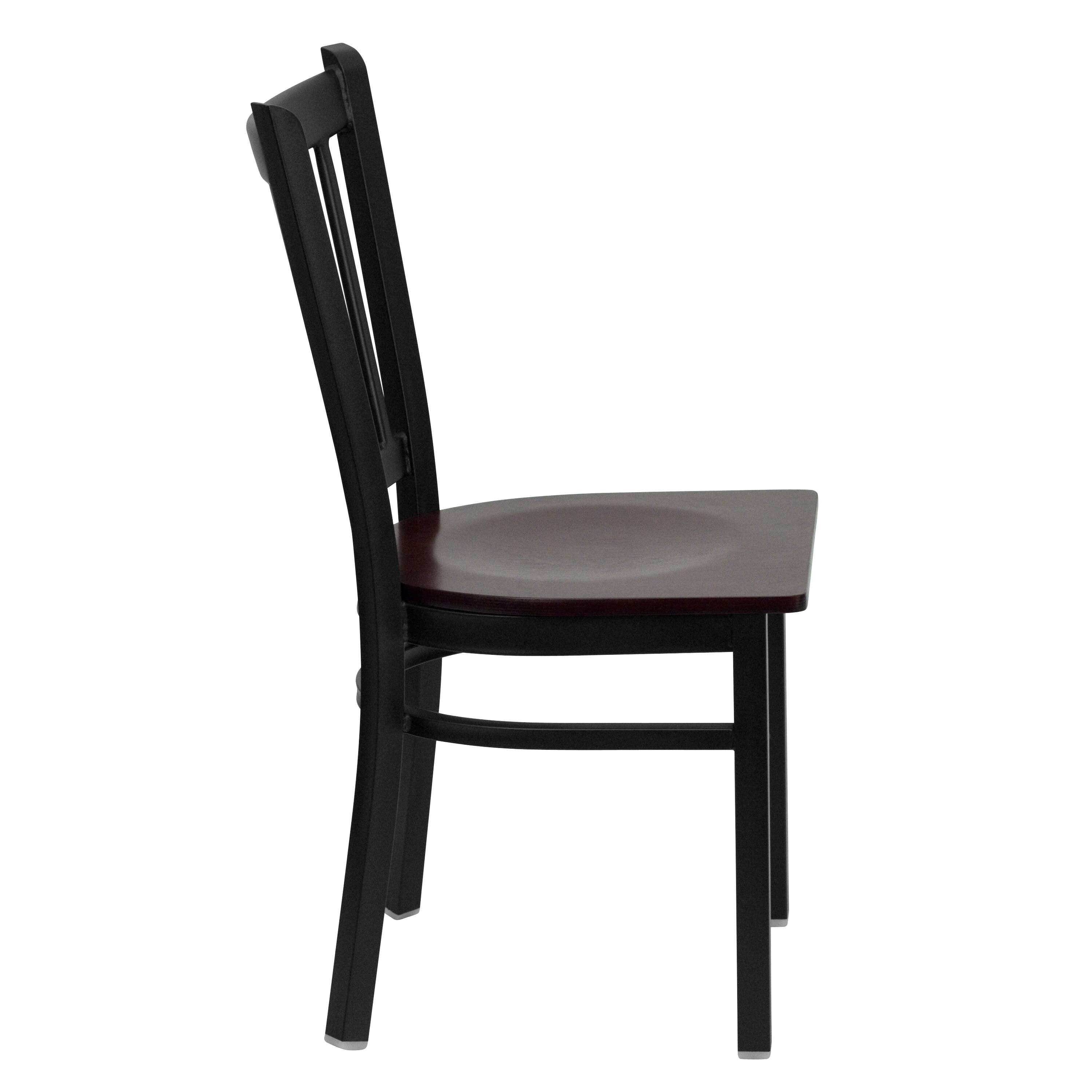 Alt View 4. Emma + Oliver - Vertical Back Metal Restaurant Dining Chair - Mahogany Wood Seat/Black Metal Frame.