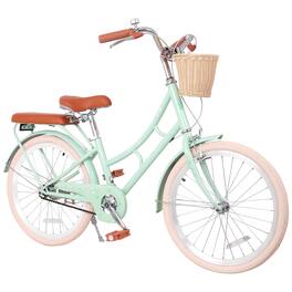 Anysun - 22" Beach Cruiser Bike for Girls - High Carbon Steel Frame, Front Basket, Comfortable Commuter for Outdoor Riding - Green