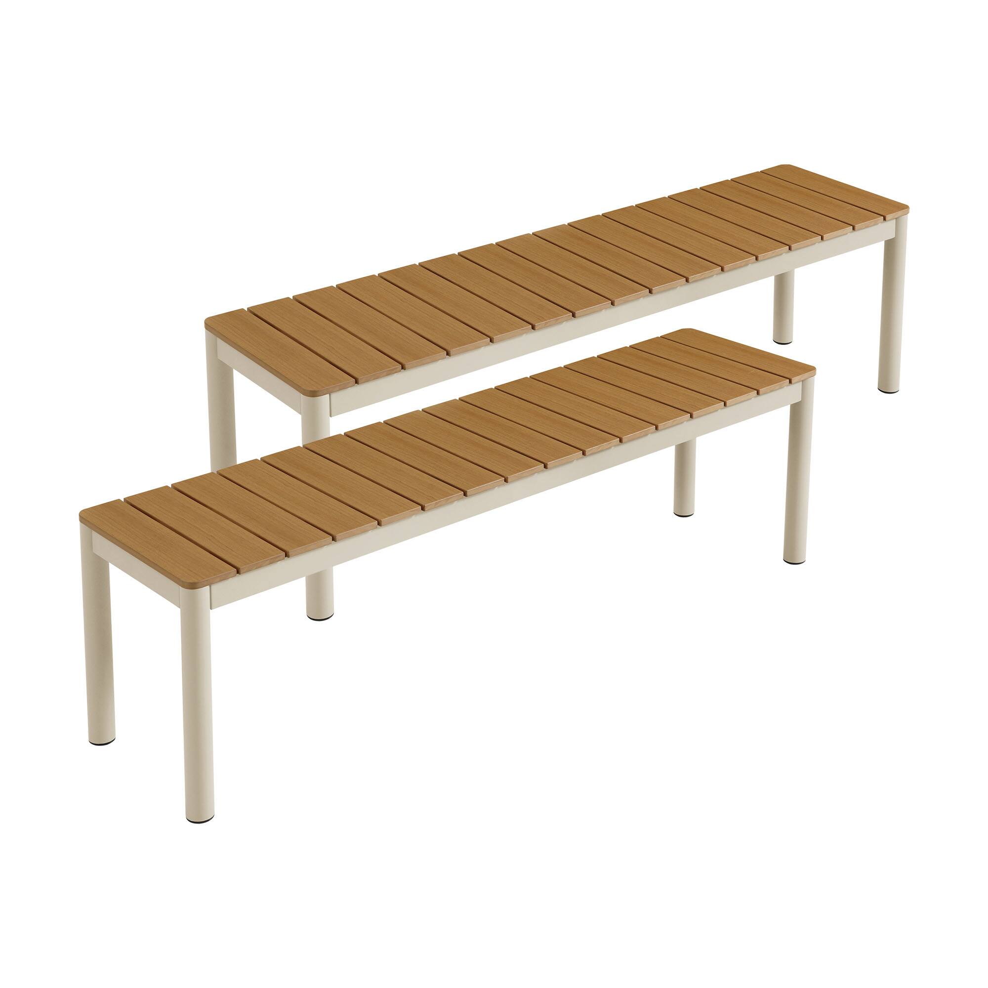 Angle. Modway - Finn Outdoor Patio Aluminum Bench with Faux Wood Top Set of 2 by Modway - Natural.