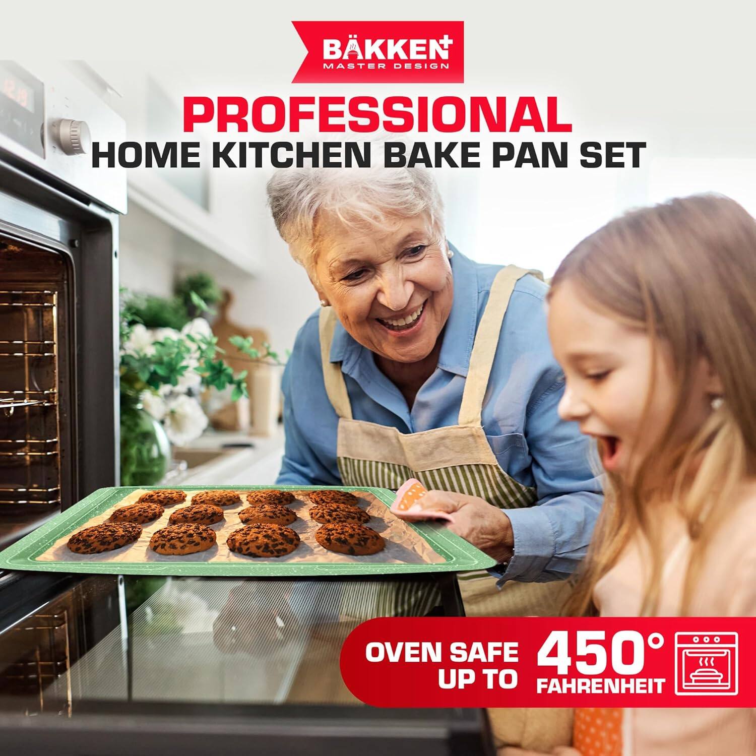 Bakken- Swiss - BAKKEN Kitchen Baking Pan Set - Nonstick Marble Coating, Commercial Grade Carbon Steel Bakeware Sets, Baking Kitch - Green - Thumbnail 4