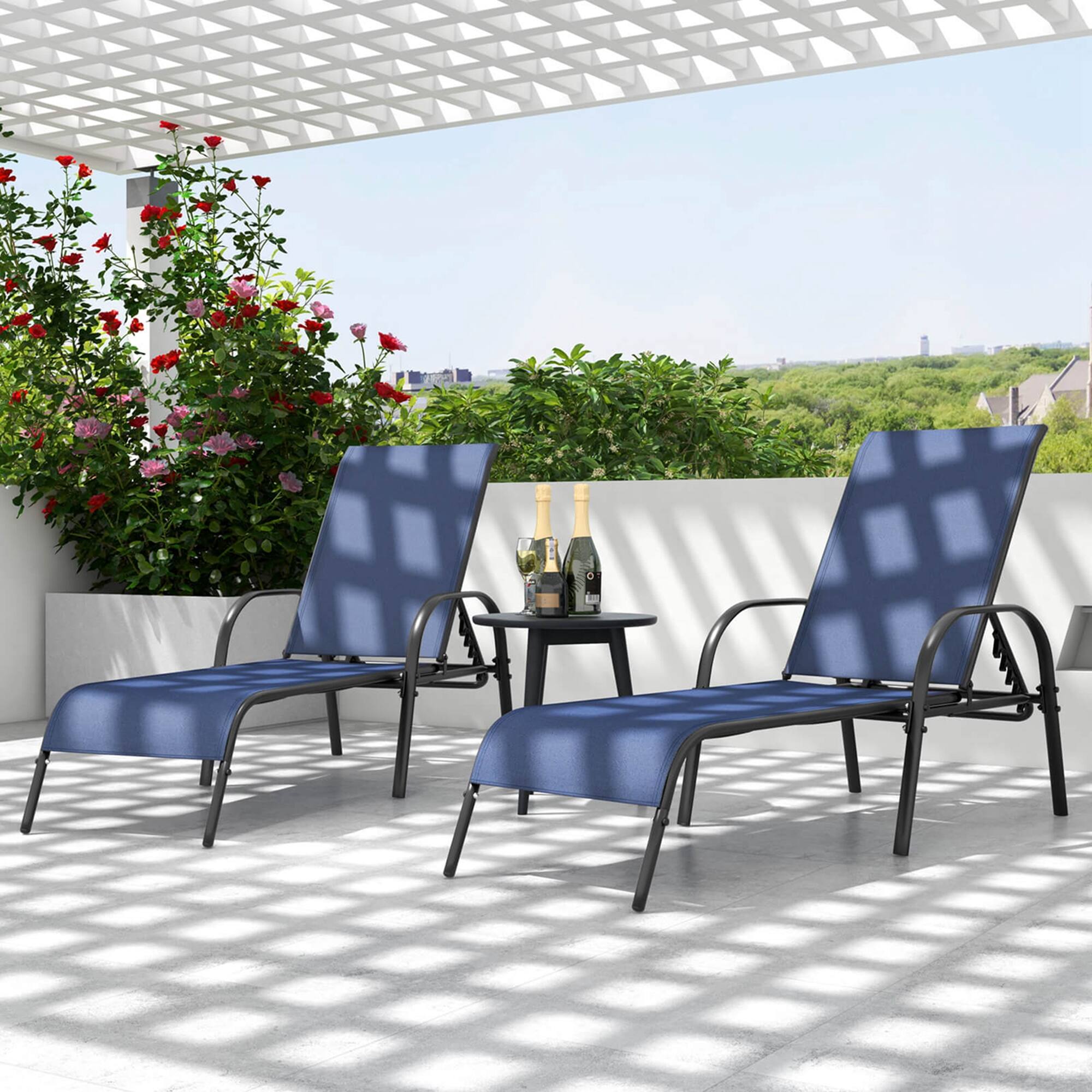 Alt View 1. Costway - 2 PCS Patio Lounge Chair Chaise Adjustable Reclining Armrest - Navy.