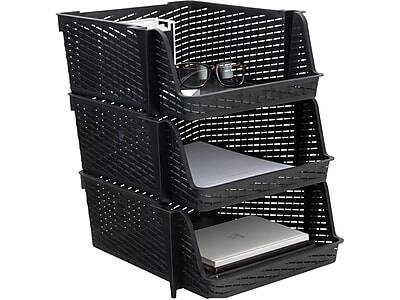 Alt View 2. Advantus - Advantus Nest and Stack Open Lid Storage Bin, Black, 3/Pack (39221) - Black.