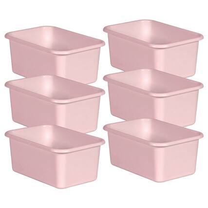 Front. Teacher Created Resources - Teacher Created Resources Blush Small Plastic Storage Bin, Pack of 6.