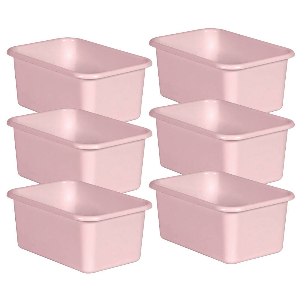 Front. Teacher Created Resources - Teacher Created Resources Blush Small Plastic Storage Bin, Pack of 6.