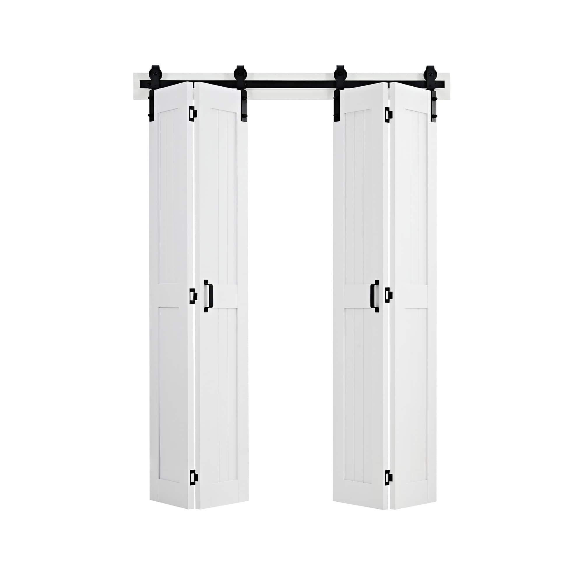 VEVOR - Bifold Barn Door, 60" x 84", MDF Bi-Fold Sliding Closet Doors, Header Board and Hardware Kit Included - White