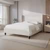 Front. KERDOM - Platform Bed Frame With Chenille High Headboard & Strong Legs, Tall Wingback, Noise-Free, 800lbs Capacity, Widen Side - White.