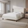 KERDOM - Platform Bed Frame With Chenille High Headboard & Strong Legs, Tall Wingback, Noise-Free, 800lbs Capacity, Widen Side - White