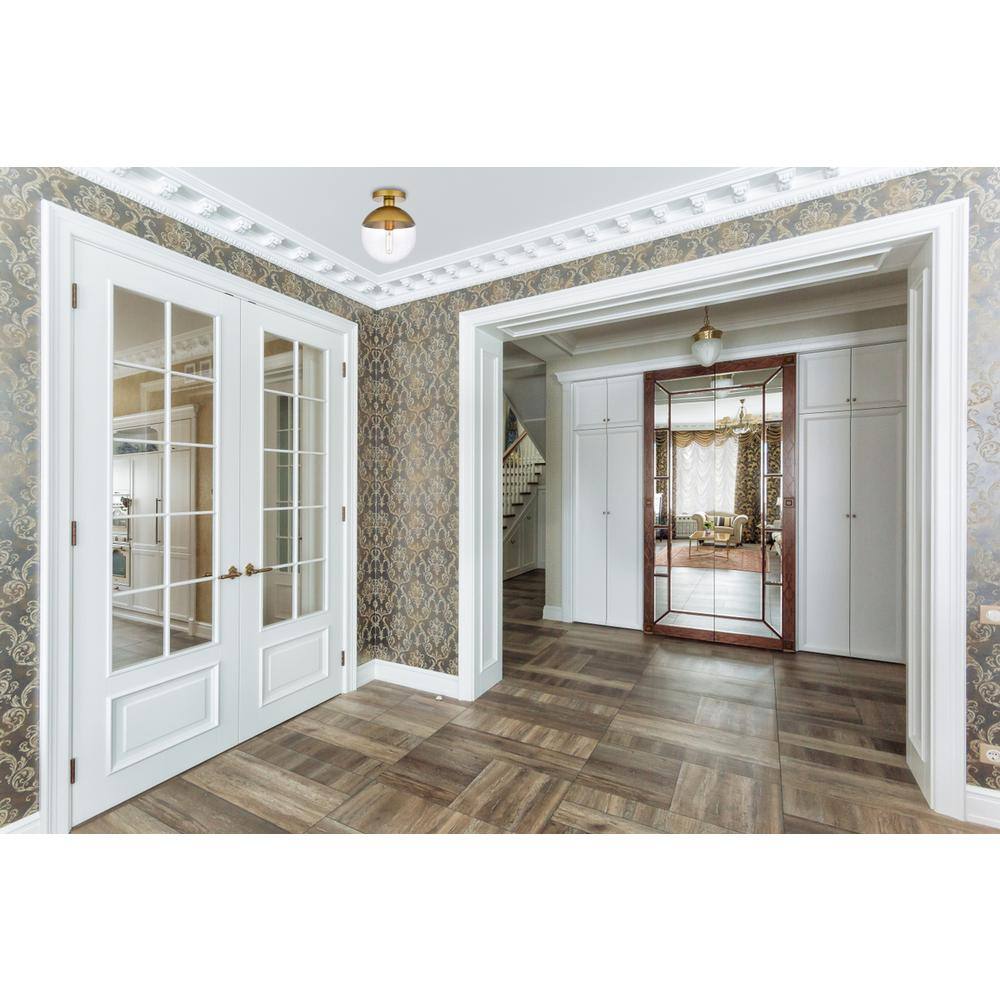 Angle. Living District - Eclipse 1 Light Brass Flush Mount With Clear Glass - Brass And Clear.