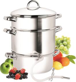 Cook N Home - Basics 11 Qt S/S Steam Canner Juice Extractor,Cooking Pan, Strainer/Loading Pan, Lid, & Hose with Clamp - STAINLESS STEEL