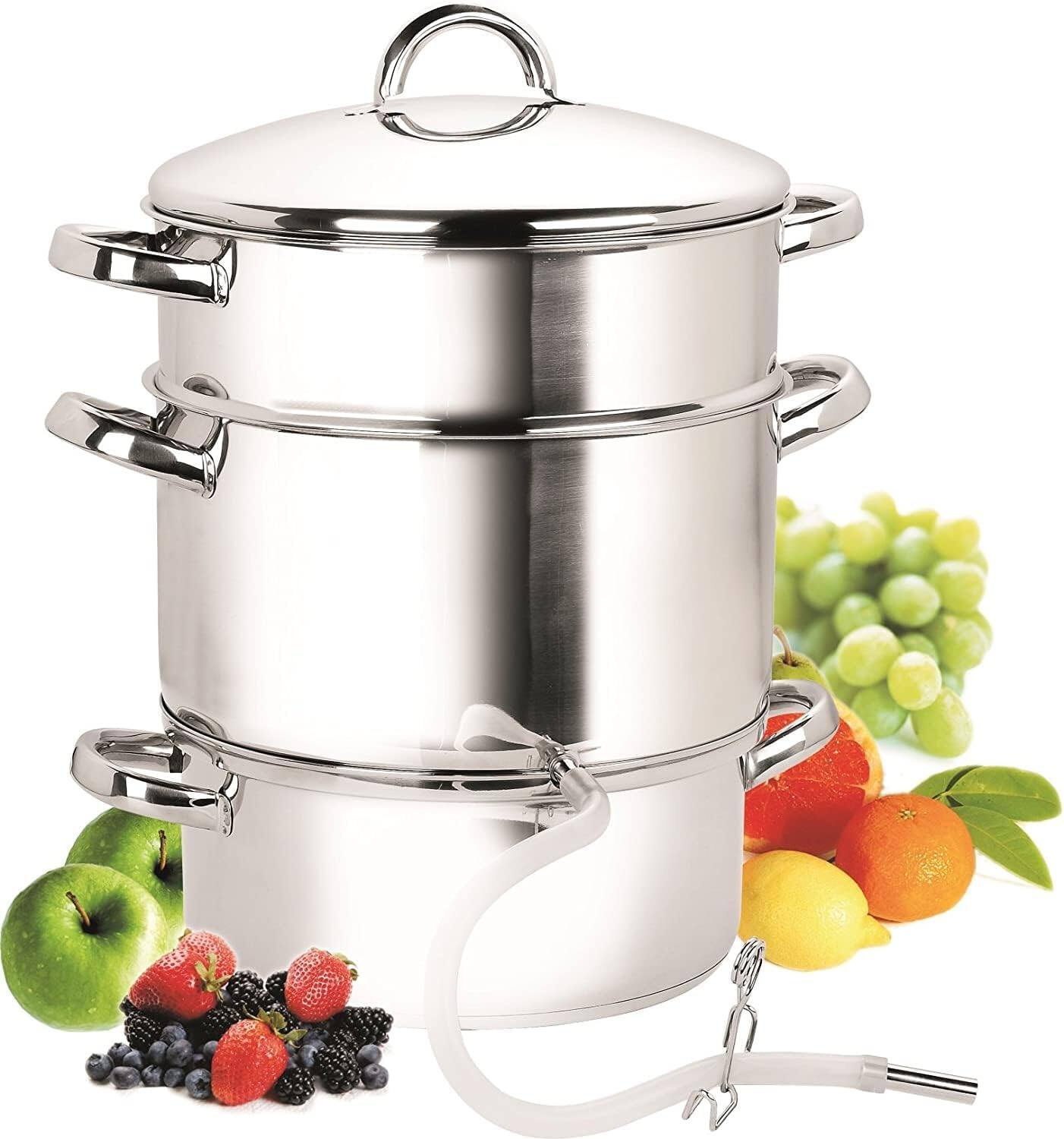 Front. Cook N Home - Basics 11 Qt S/S Steam Canner Juice Extractor,Cooking Pan, Strainer/Loading Pan, Lid, & Hose with Clamp - STAINLESS STEEL.