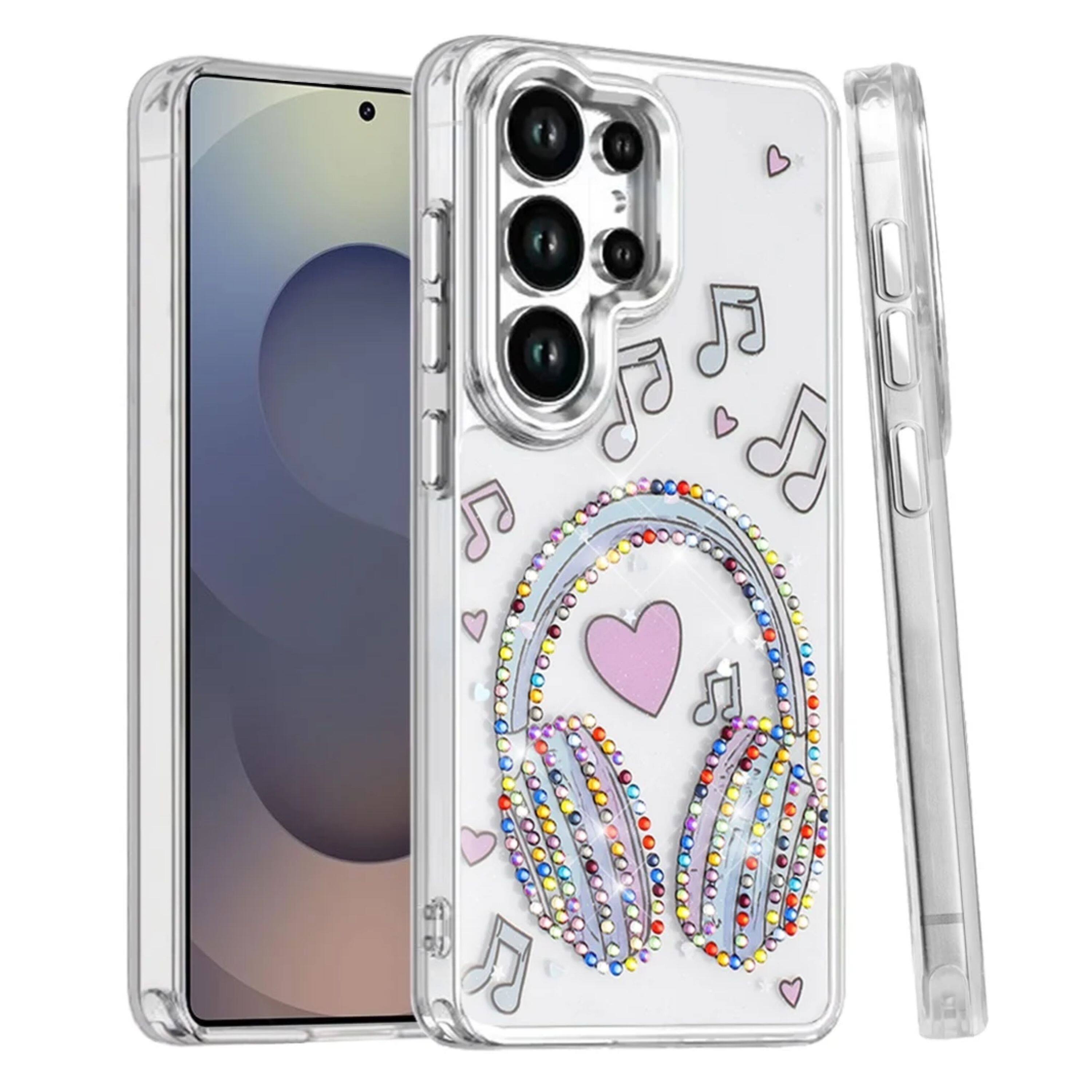Front. Kitcheniva - Colorful Epoxy Design Plastic Jewels Phone Case With Tempered Glass For Samsung Galaxy S25 Ultra Music - Multicolor.