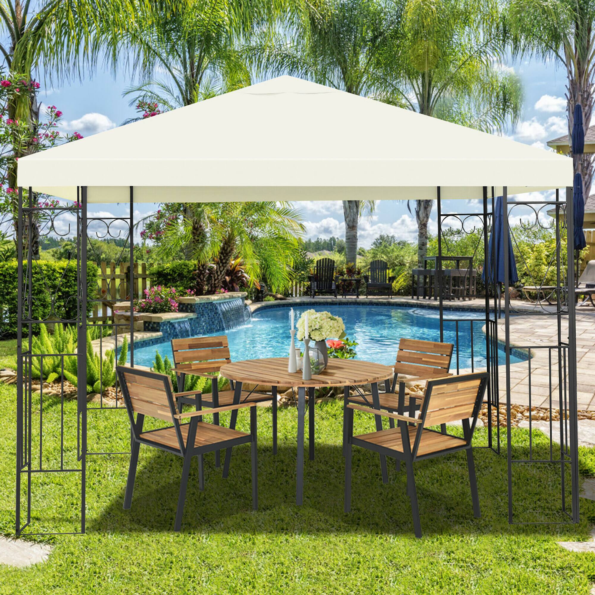 Alt View 1. Costway - Costway 10'x10' Patio Gazebo Canopy Tent Steel Frame Shelter Patio Party Awning - Beige.