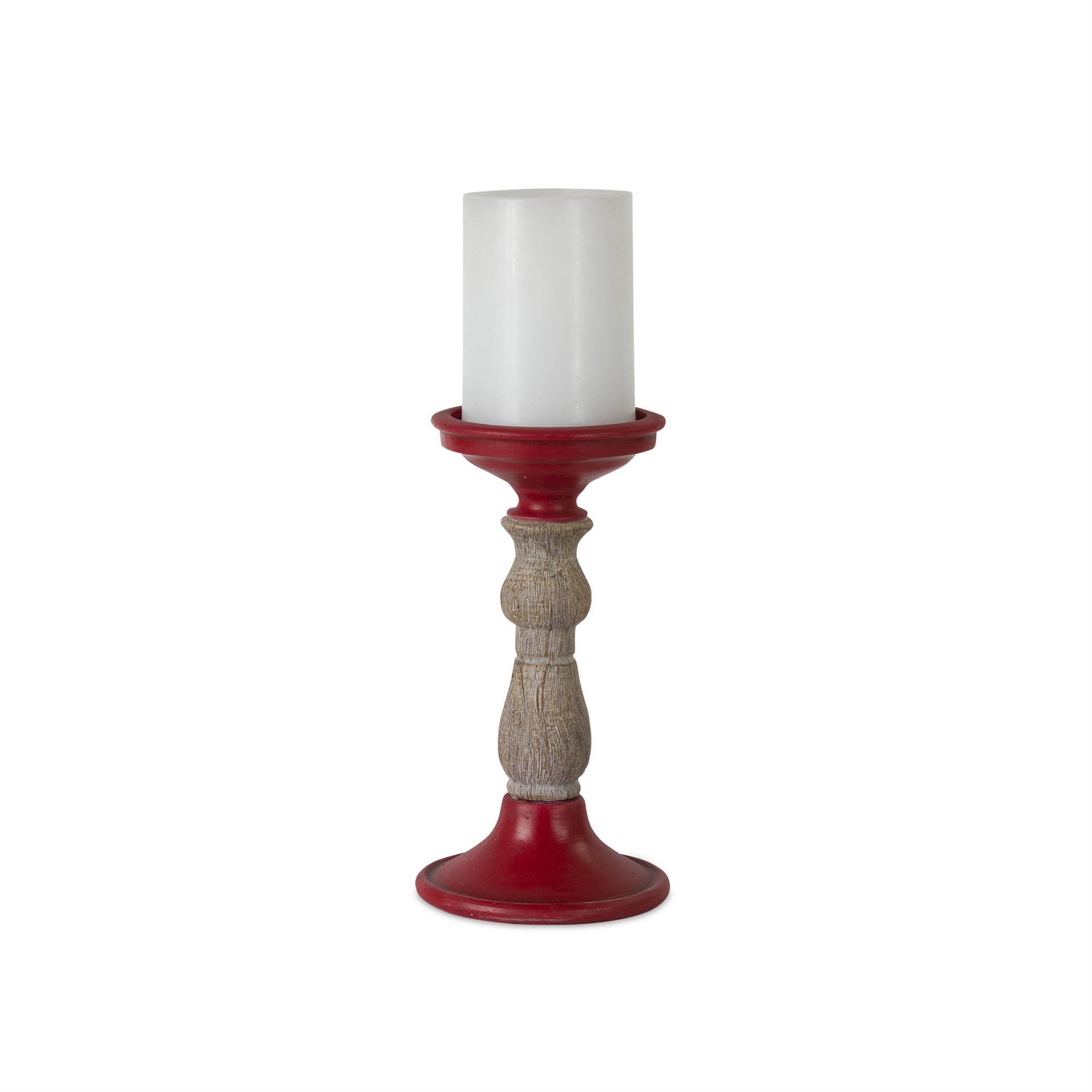 Back. BreeBe - Red Candle Holder with Wood Accent (Set of 3) - Red, Brown.