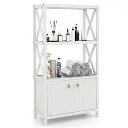 Ecooso - Freestanding Bathroom Storage Cabinet with Double Doors and Open Shelves Organizer - White