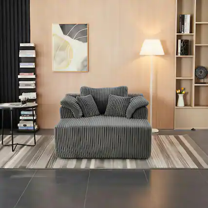 Front. Anysun - 60" Oversized Corduroy Chaise Lounge - Boneless Sofa Bed, Deep-Seat Sleeper Couch for Living Room, No Assembly - Gray.