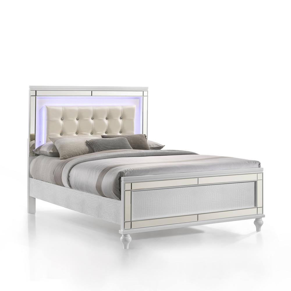 Back. New Classic Furniture - Furniture Valentine Solid Wood Full Size Lighted Bed in White - White.