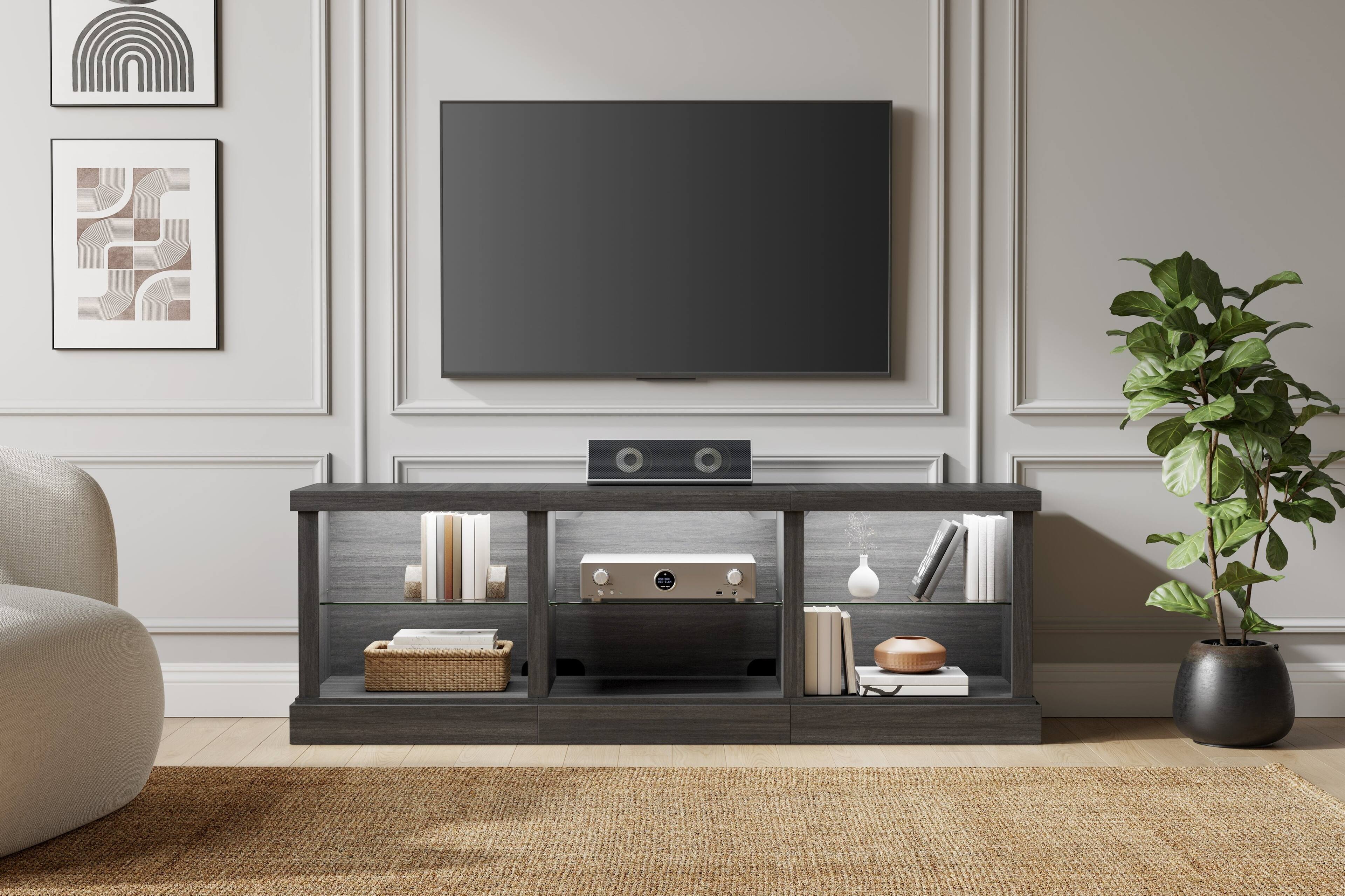Alt View 12. Whalen Furniture - Ligero Transitional 65" TV Console - Dark Steel Gray.