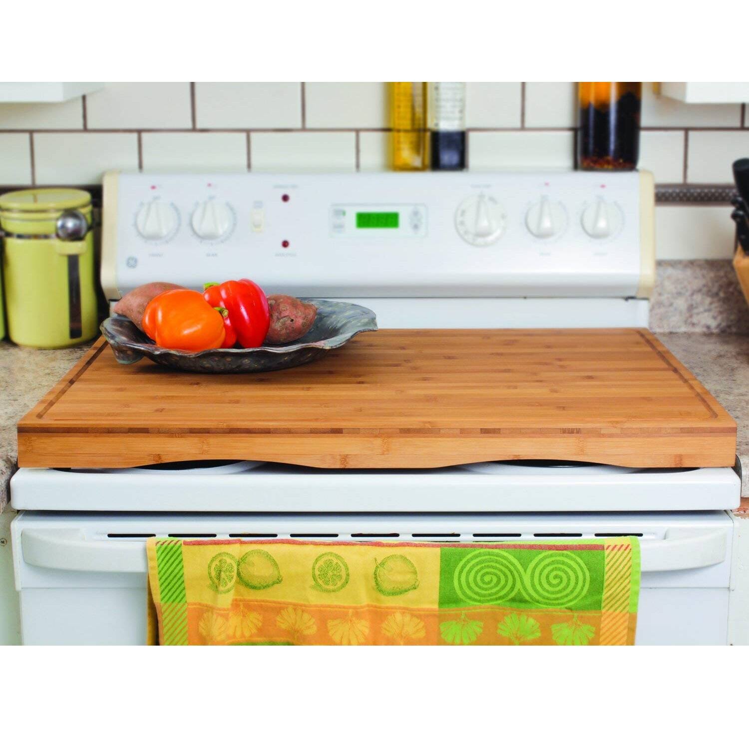 Alt View 2. Camco - Camco 43548 4 Burner Grooved Bamboo Stove Top Work Surface with Adjustable Legs - Bamboo.