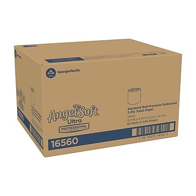 Georgia-Pacific PRO AngelSoft Ultra PROFESSIONAL  
Standard Roll Premium Embossed  
2-Ply Toilet Paper  
45.5" x 4.4" (115 cm x 11 cm)  
60 Rolls of 400 Sheets  
16560