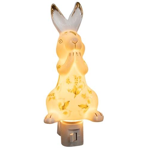 Front. BreeBe - Porcelain Lily Bunny Nightlight - White, Green.