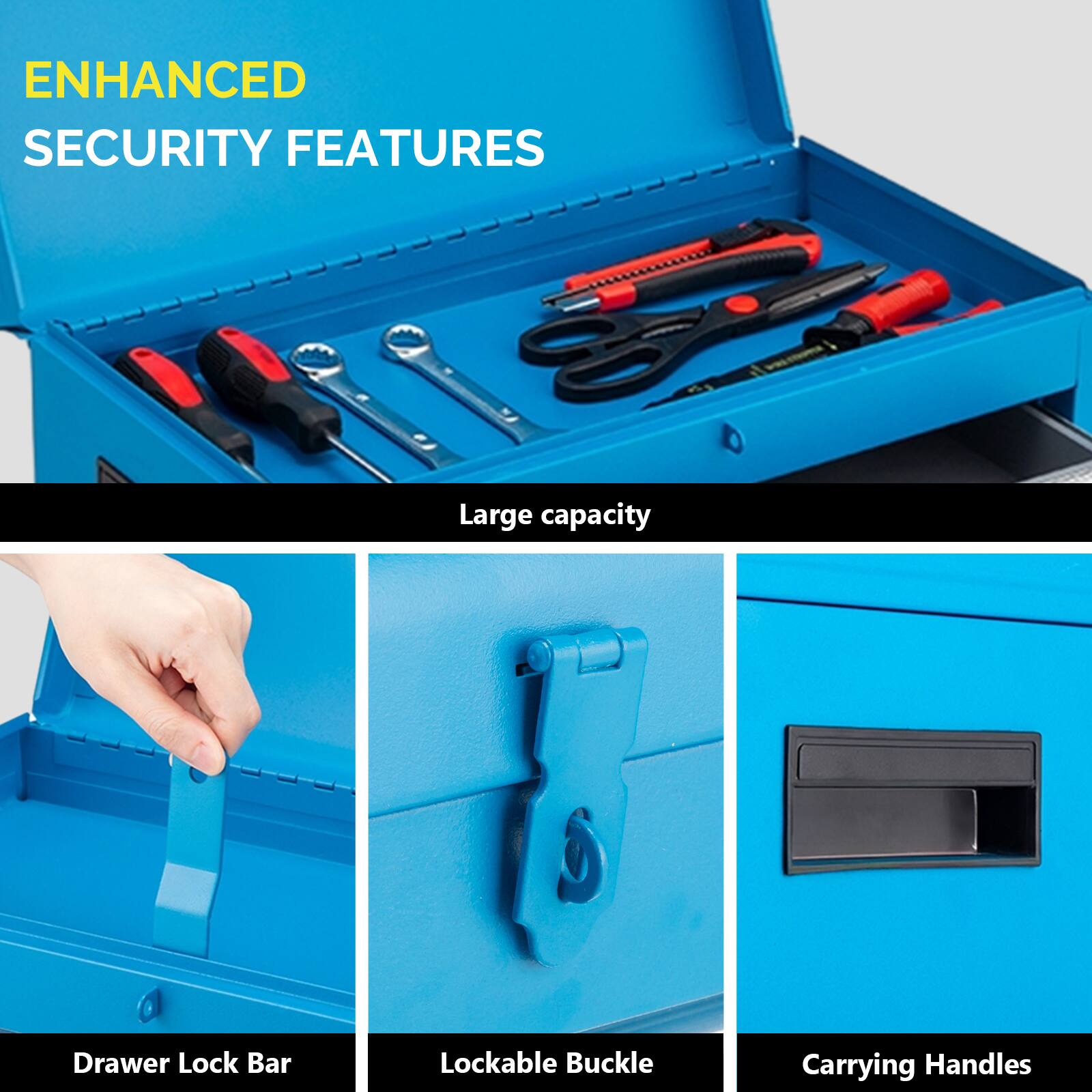 ENHANCED SECURITY FEATURES

Large capacity

Drawer Lock Bar

Lockable Buckle

Carrying Handles