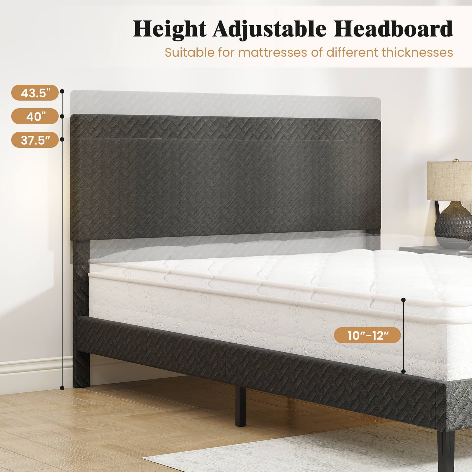 Height Adjustable Headboard  
Suitable for mattresses of different thicknesses  

43.5"  
40"  
37.5"  

10"–12"