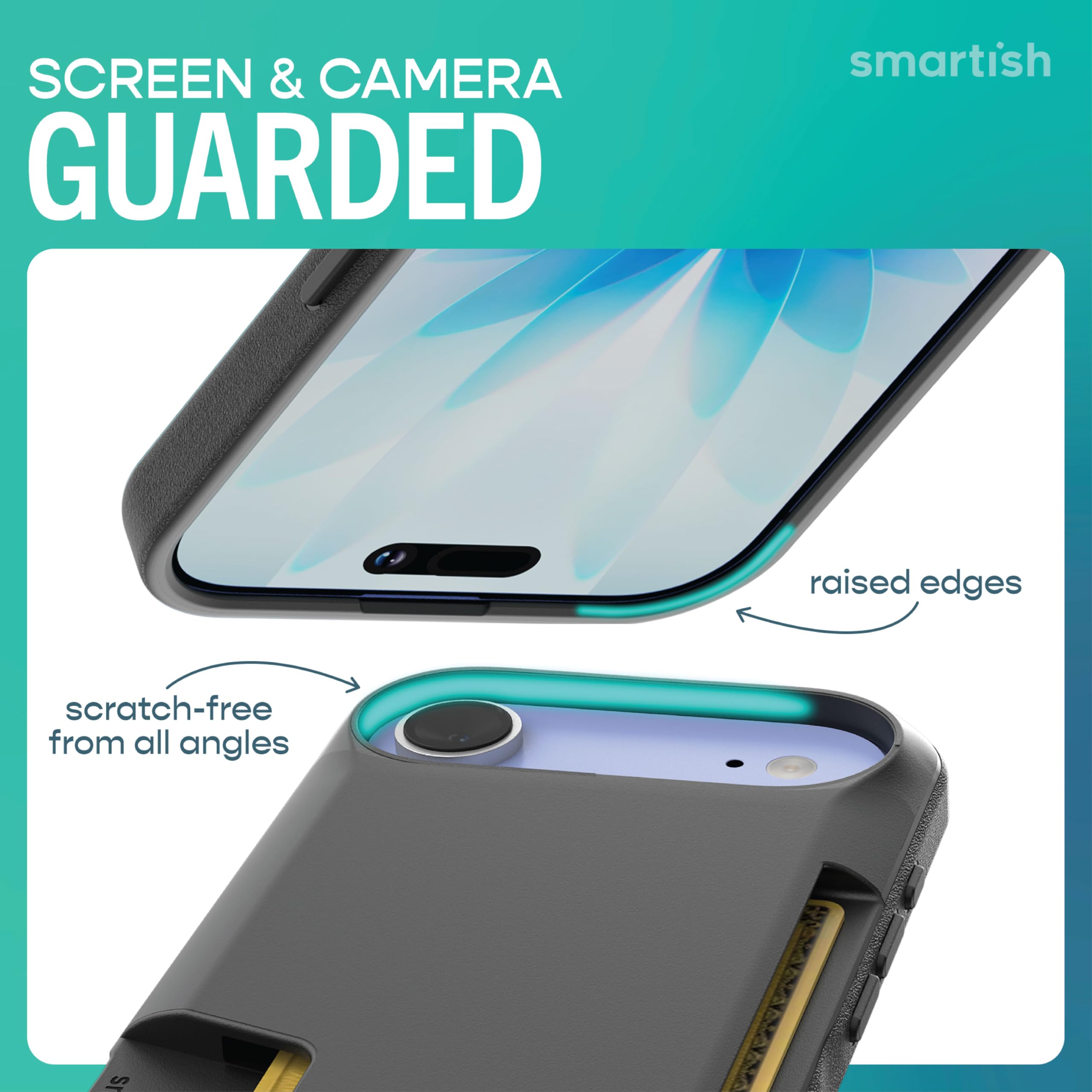 SCREEN & CAMERA GUARDED

smartish

raised edges

scratch-free from all angles