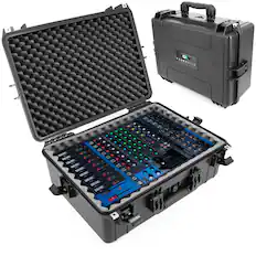 Front. CASEMATIX - Waterproof Mixer Carry Case Fits with Yamaha MG12XU 12 Channel DJ Mixer and More Mixers up to 17" x 12.1" x 5" - Black.