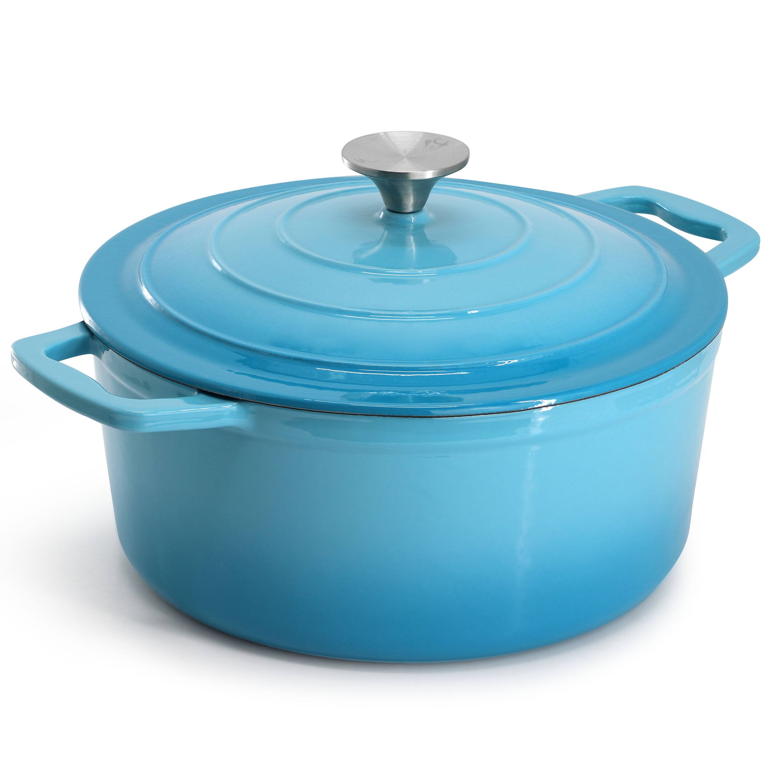 Alt View 1. MegaChef - MegaChef 5 Quarts Round Enameled Cast Iron Casserole with Lid in Blue - Blue.