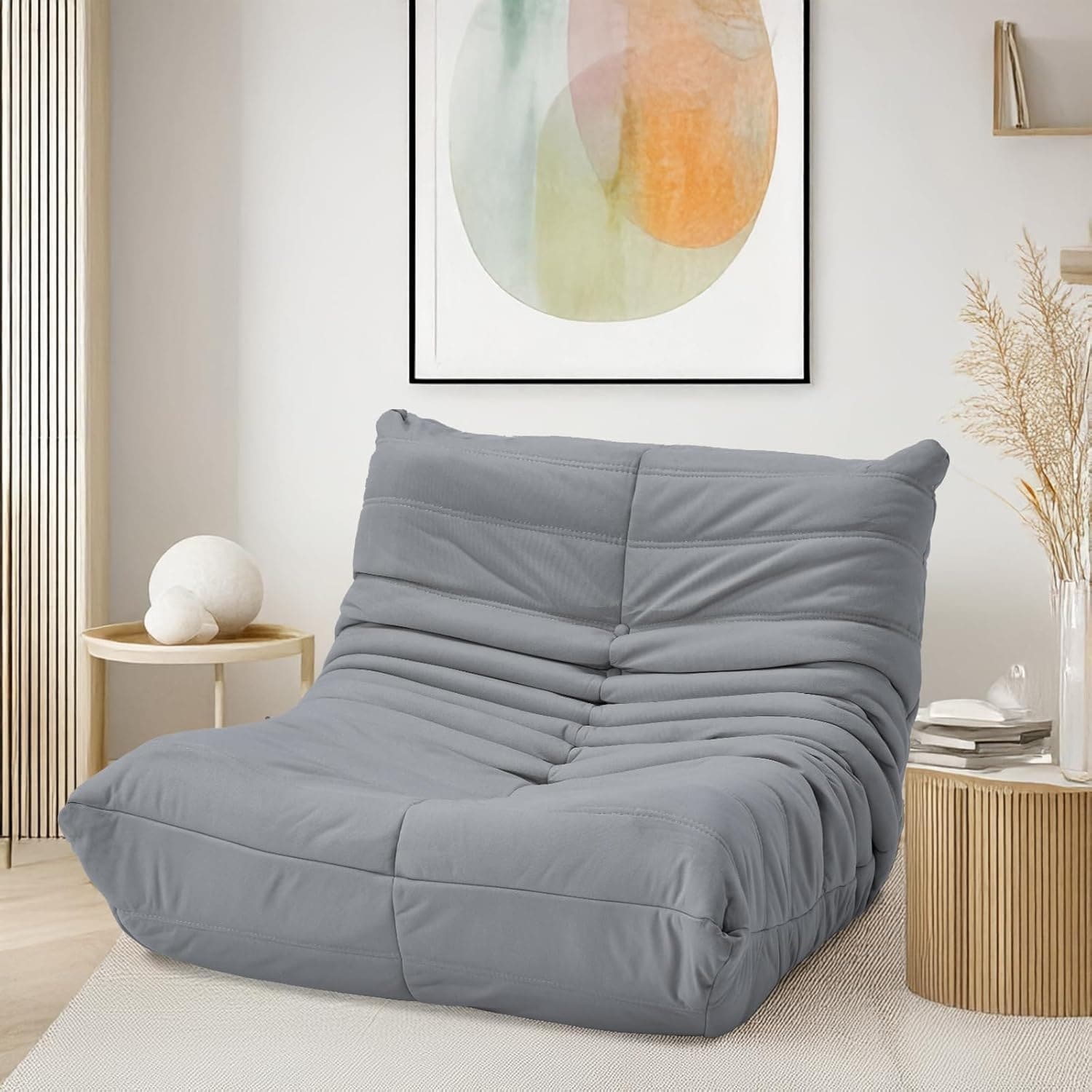 Alt View 5. U-HOMY - Memory Foam Bean Bag Chair, Portable Faux Leather Lounger Ottoman for Bedroom, Dorm - Grey.