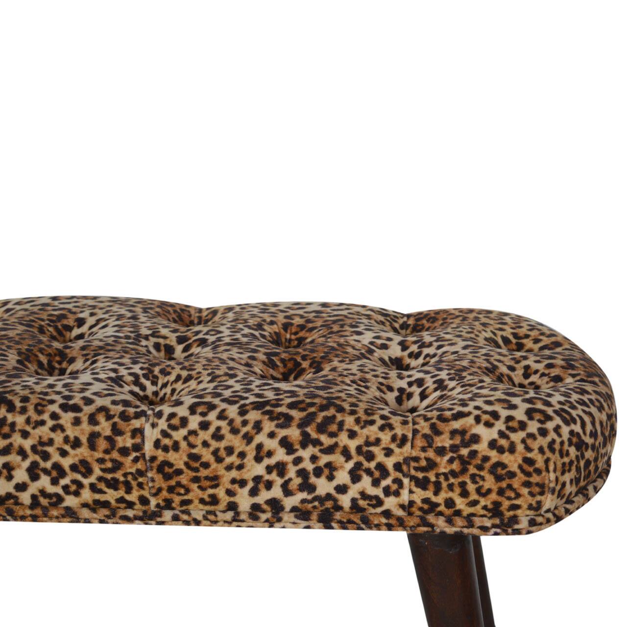 Alt View 2. Artisan Furniture - Artisan Furniture Solid Wood Leopard Print Deep Button Bench, Upholstered, Brown - Brown.