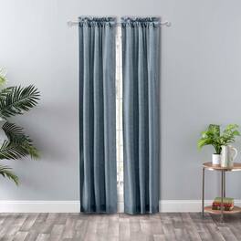 Ellis Curtain - Lisa Solid Poly Cotton Duck Fabric Tailored Panel Pair with Ties 56" x 84" - Dusty blue
