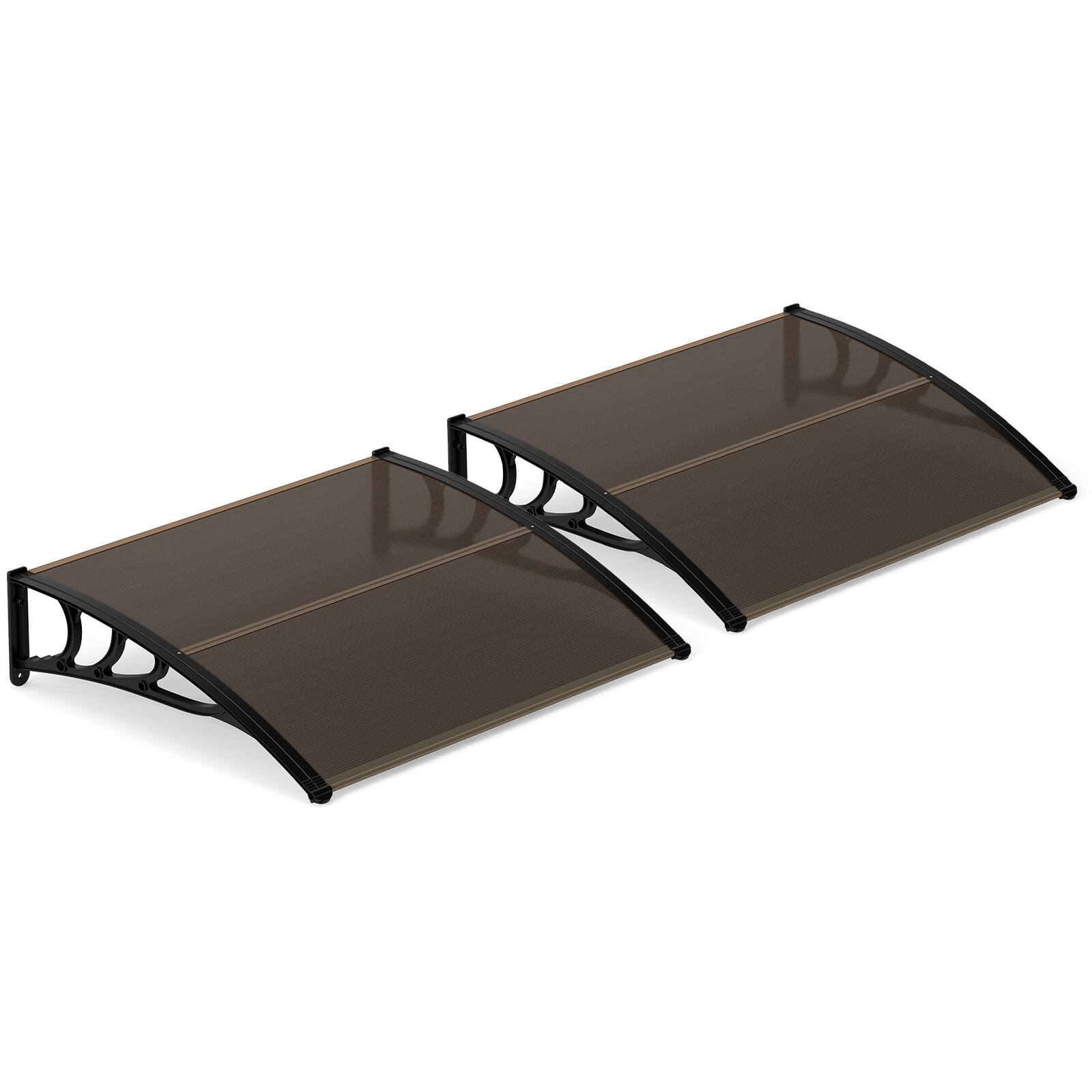 Front. Gymax - Gymax 2Pcs Exterior Entryway Canopy Awning Outdoor Patio Overhang w/ UPF50+ Rating Brown - Brown.