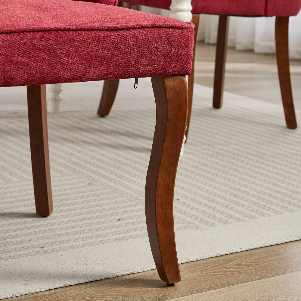 Alt View 9. Loheer - Loheer Wine Red Dining Chairs Set of 2 High Back Upholstered Accent Chair with Solid Wood Legs - Wine Red.