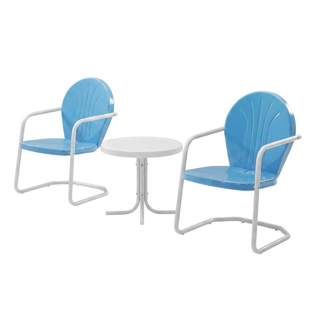 Front. Crosley Furniture - Griffith 3Pc Retro Outdoor Chair Set - Side Table & 2 Chairs - Sky Blue Gloss.