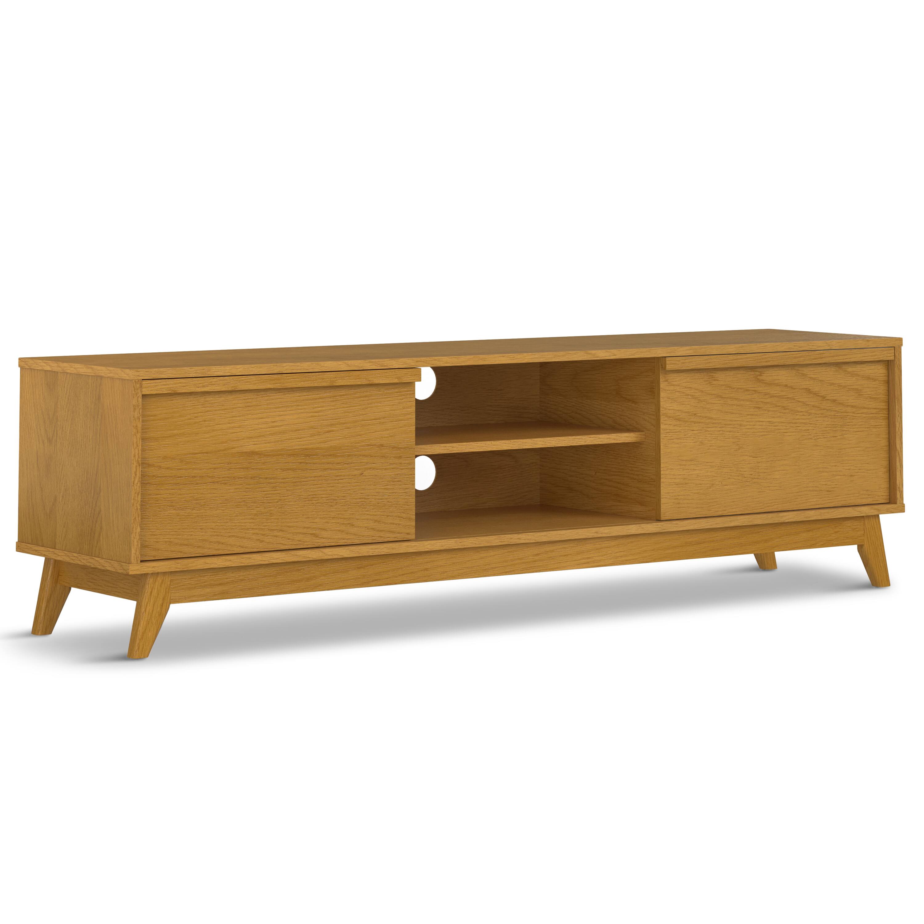 Front. Simpli Home - Lennon  72 inch Wide Mid Century Modern TV Media Stand in Oak Veneer - Oak Veneer.