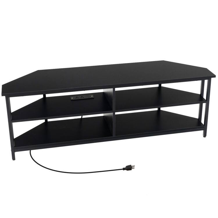Front. SlickBlue - 3-Tier Corner TV Stand for TVs up to with Charging Station - Black.