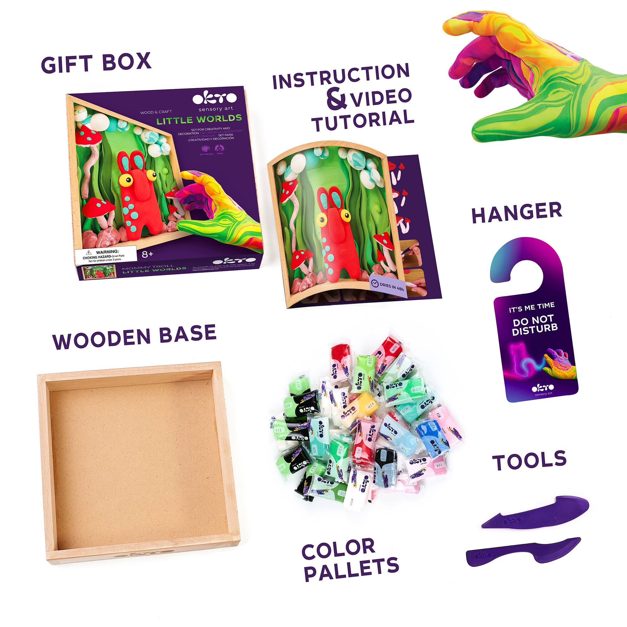 GIFT BOX  
INSTRUCTION & VIDEO TUTORIAL  
HANGER  
WOODEN BASE  
COLOR PALLETS  
TOOLS  
DO NOT DISTURB