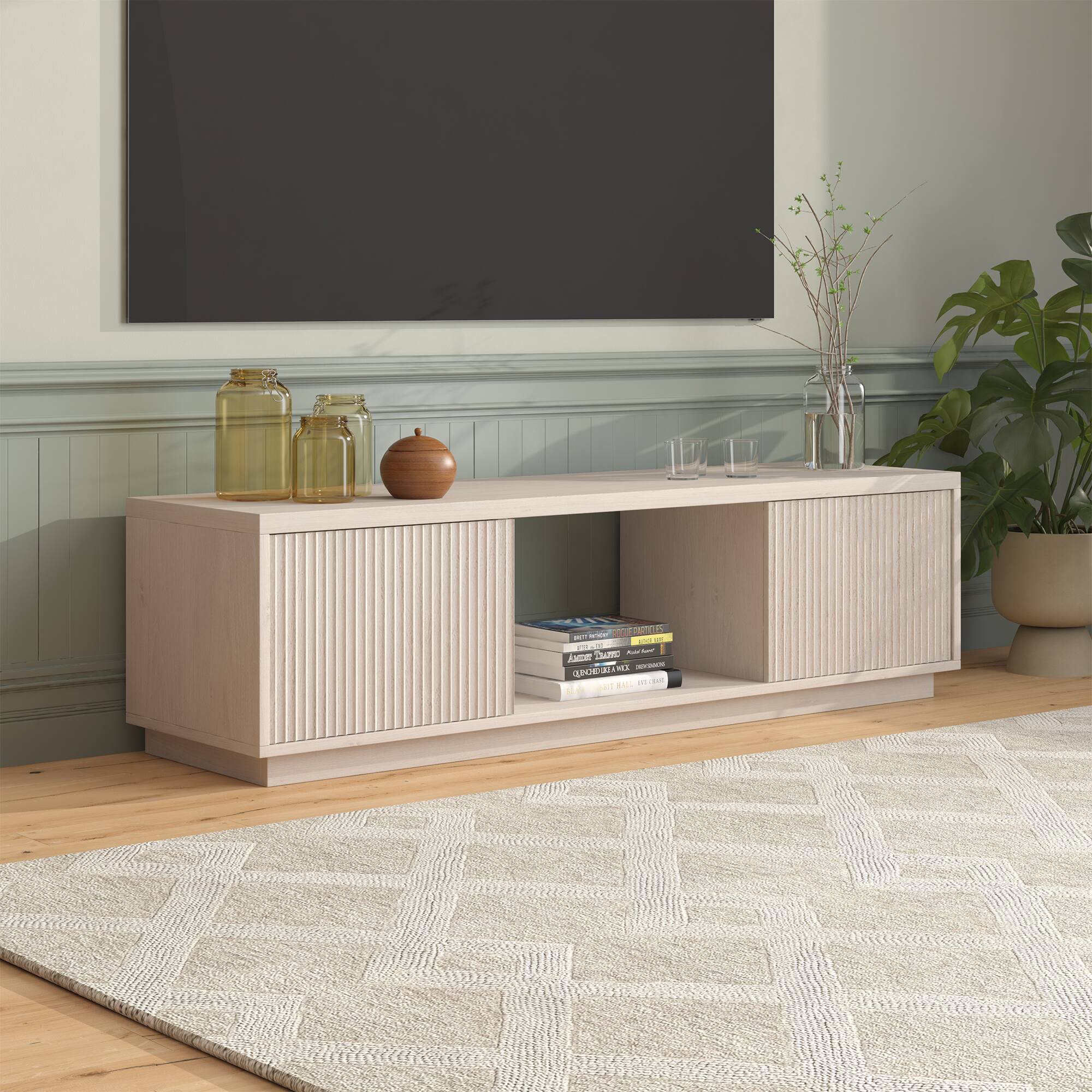 Alt View 3. Hudson&Canal - Dorian Rectangular Fluted TV Stand for TV's up to 65" in Alder White - Alder White.