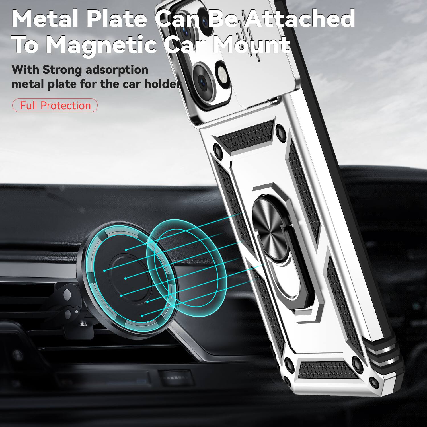 Metal Plate Can Be Attached To Magnetic Car Mount

With Strong adsorption metal plate for the car holder

Full Protection