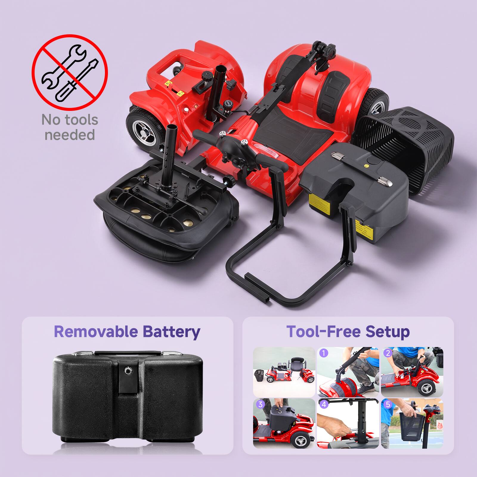 No tools needed

Removable Battery

Tool-Free Setup

1. No tools needed
2. Removable Battery
3. Tool-Free Setup