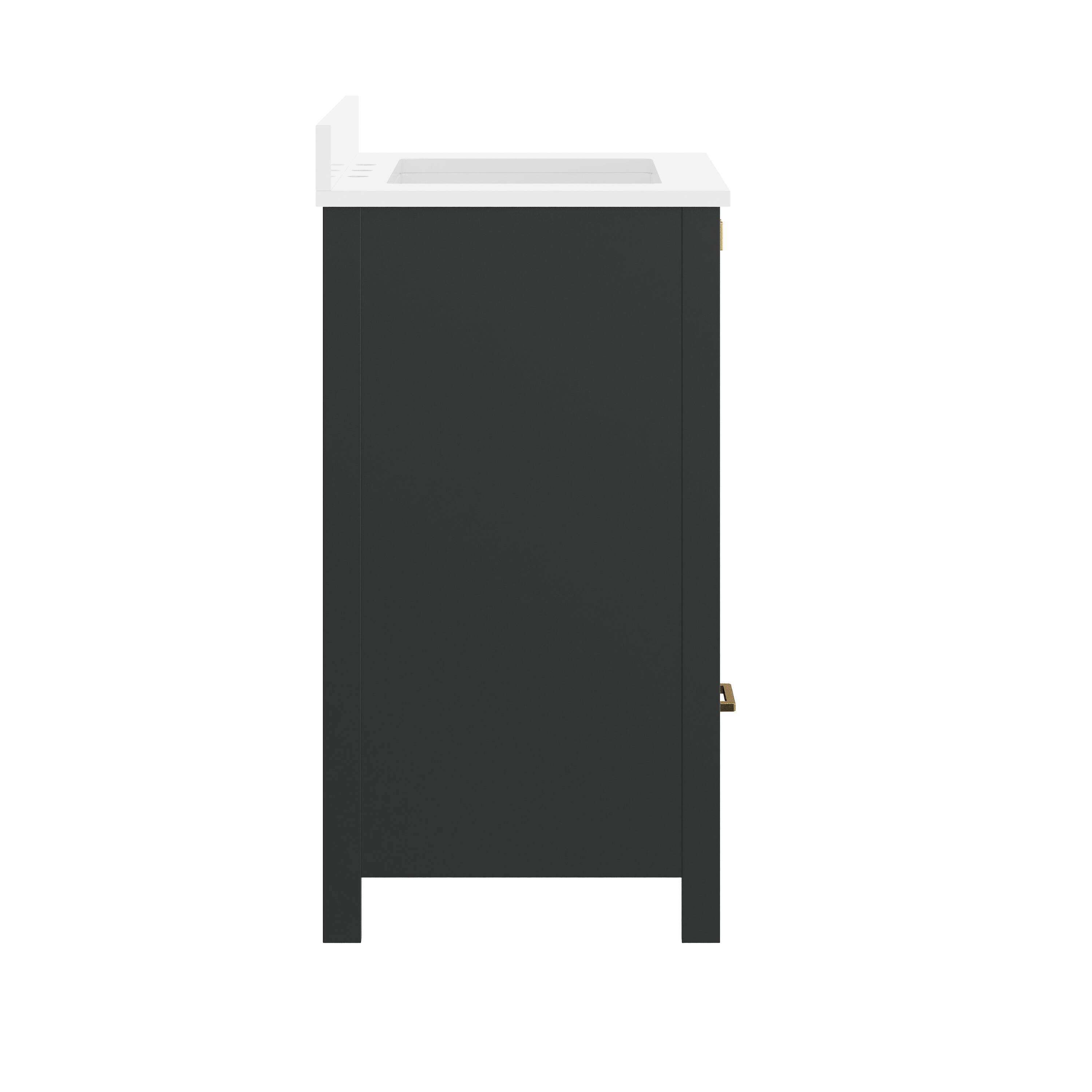 Alt View 5. Emma + Oliver - Bathroom Vanity w/ Ceramic Undermount Sink, Cabinet, Bottom Drawer - Black Frame/Gold Hardware.