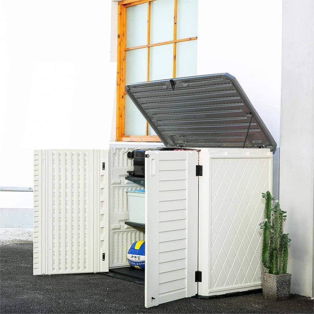 Back. Yardgrace - 35 cu.ft. Waterproof Horizontal Storage Shed, Multi-Opening Deck Box for Bike, Garbage Cans Lawn Mower, for Garden Patio - white.