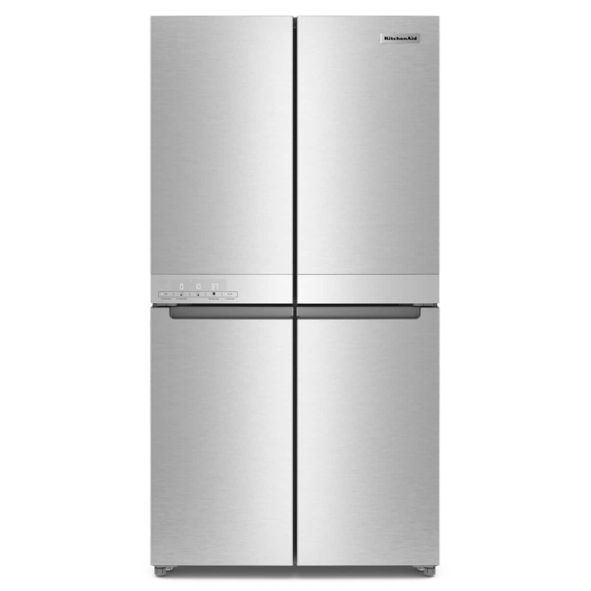 Front. KitchenAid - 19.4 Cu. Ft. Bottom-Freezer 4-Door French Door Refrigerator - PrintShield Stainless Finish.