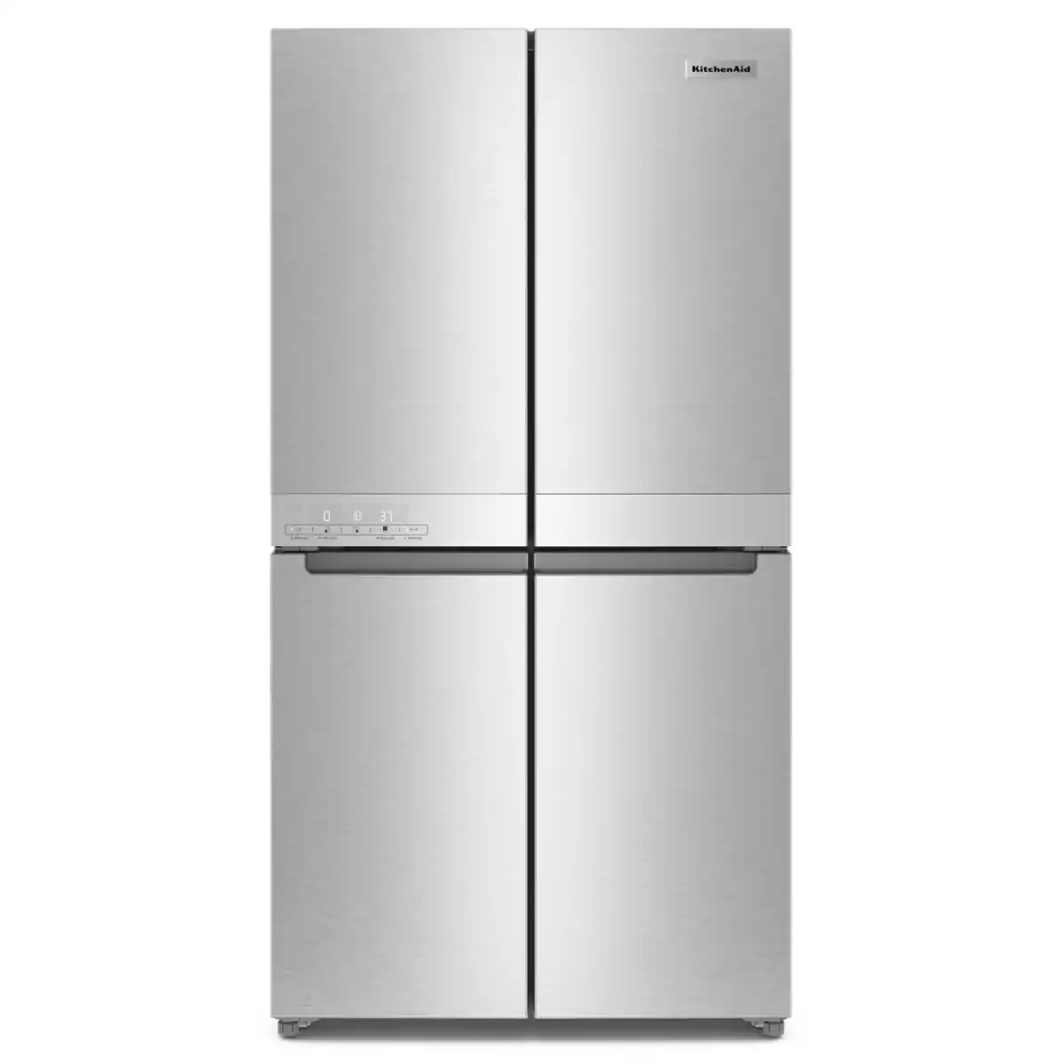Front. KitchenAid - 19.4 Cu. Ft. Bottom-Freezer 4-Door French Door Refrigerator - PrintShield Stainless Finish.