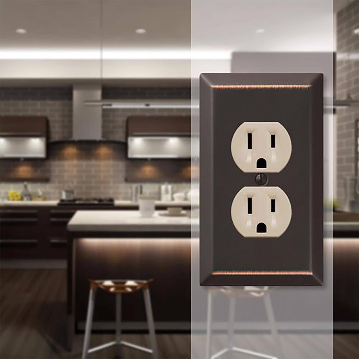 Left. AMERELLE - Amerelle Century Aged Bronze 1 gang Stamped Steel Duplex Wall Plate 1 pk - Bronze.