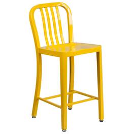 Emma + Oliver - Commercial Grade 24"H Colorful Metal Indoor-Outdoor Vertical Slat Counter Stool - Yellow