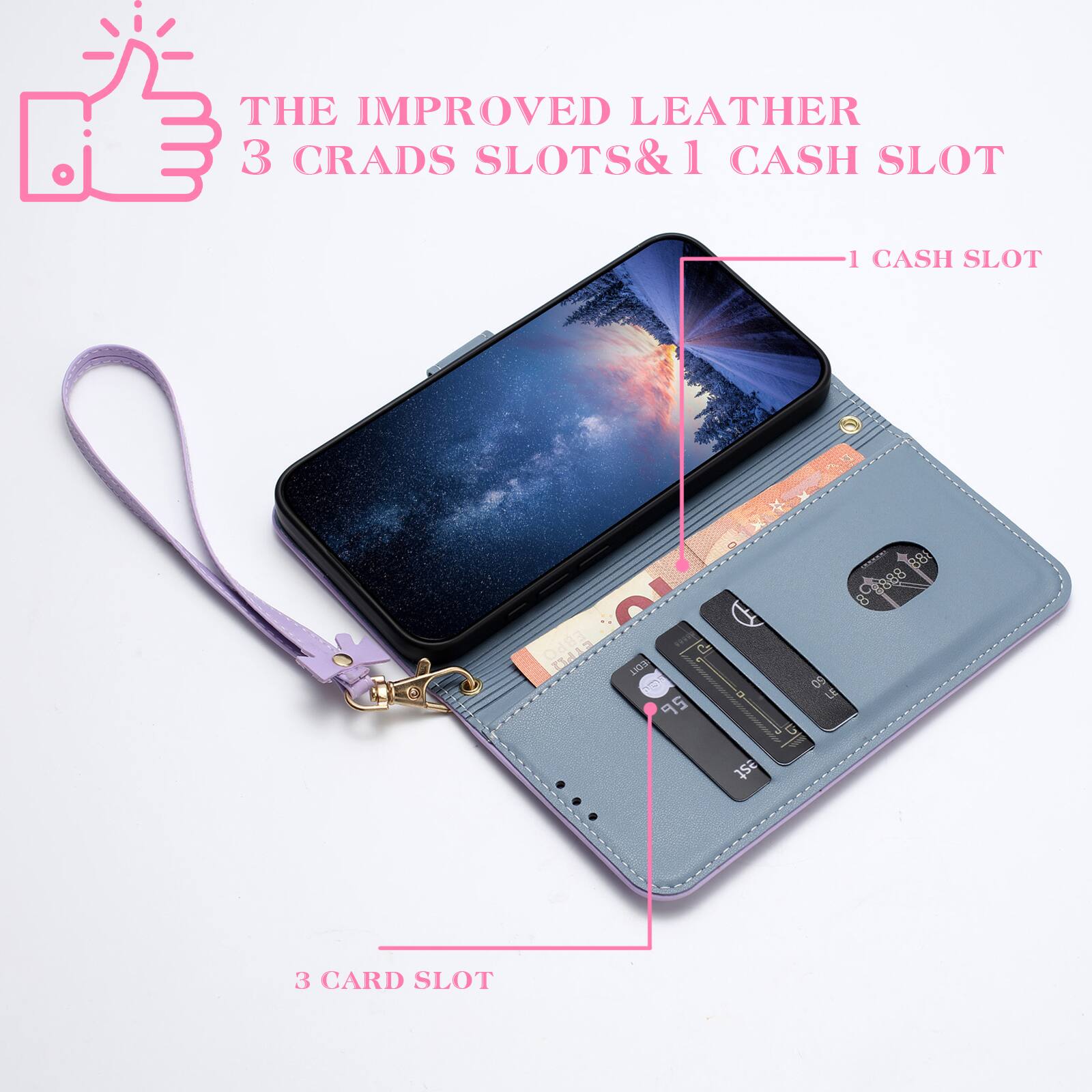THE IMPROVED LEATHER  
3 CARD SLOTS & 1 CASH SLOT